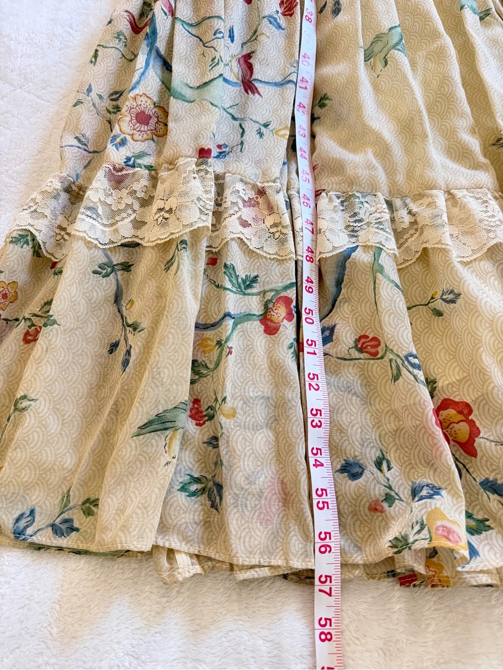 Gunne Sax Vintage 1970’s Ivory Floral Bird Print Maxi Prairie Dress Size 9 - Picture 14 of 16